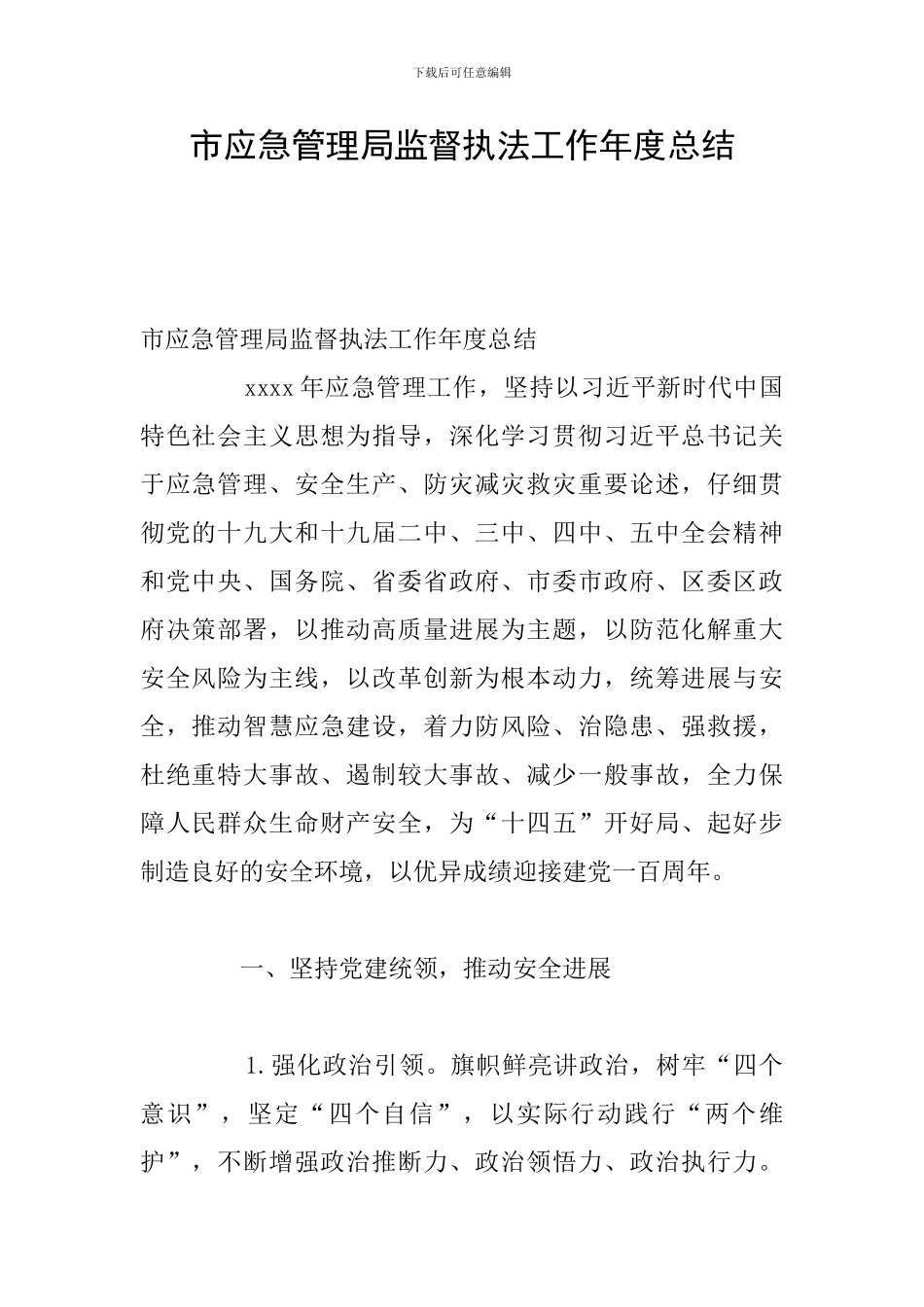 市应急管理局监督执法工作年度总结_第1页