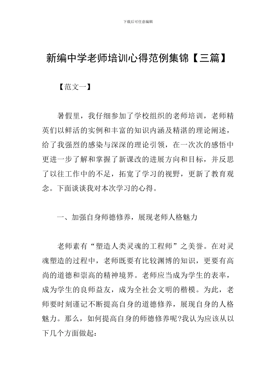 新编中学教师培训心得范例集锦_第1页