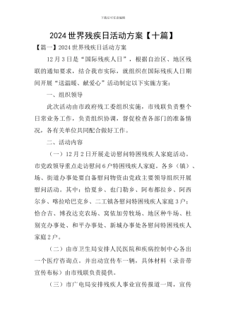 2024世界残疾日活动方案