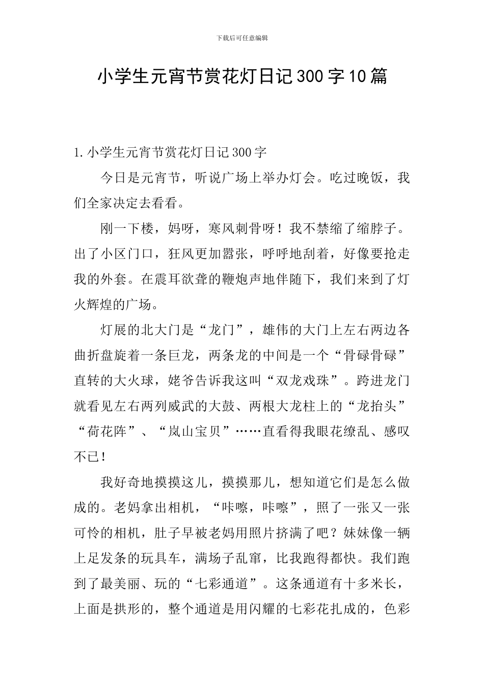 小学生元宵节赏花灯日记300字10篇_第1页