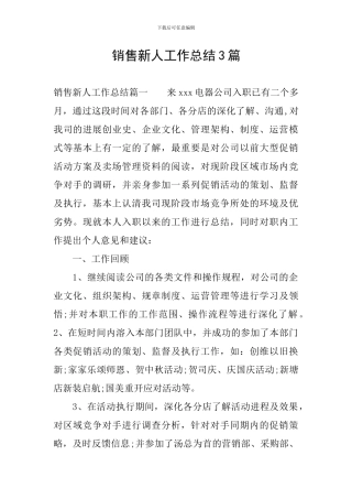 销售新人工作总结3篇