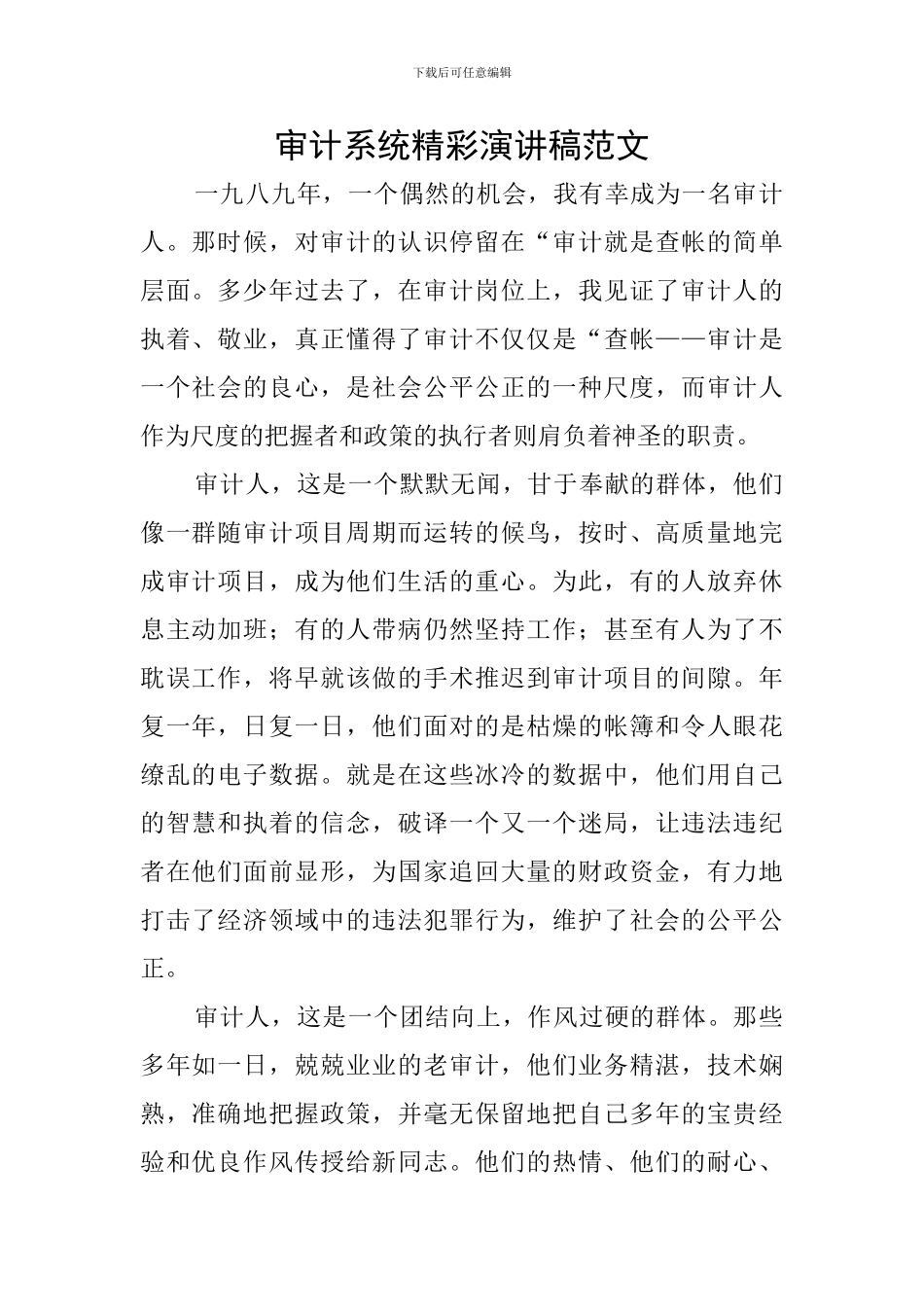 审计系统精彩演讲稿范文_第1页