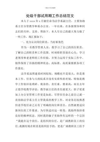 处级干部试用期工作总结范文