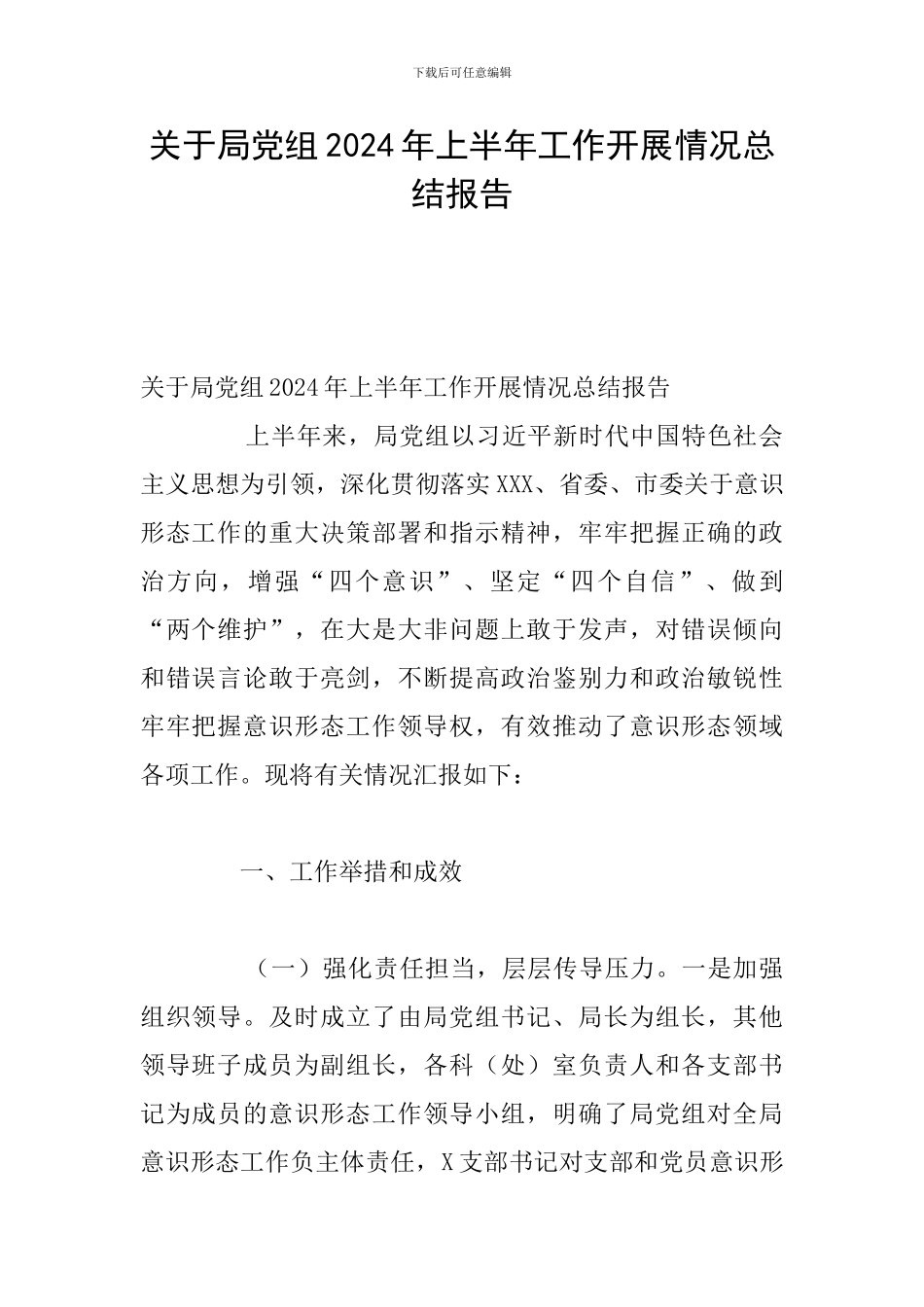 关于局党组2024年上半年工作开展情况总结报告_第1页