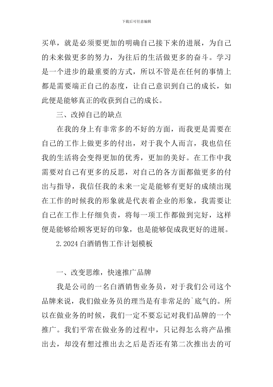 2024白酒销售工作计划模板_第2页