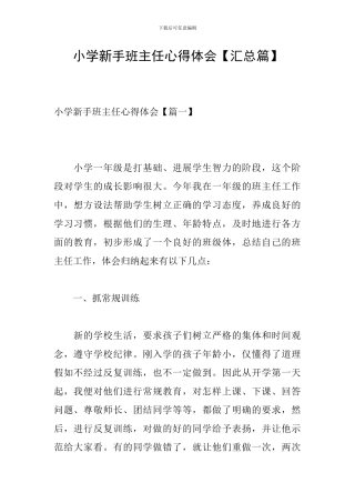 小学新手班主任心得体会