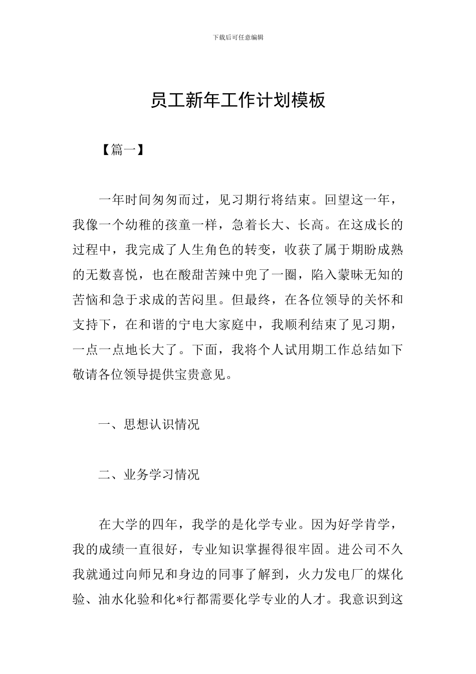 员工新年工作计划模板_第1页
