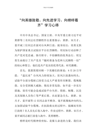 “向英雄致敬、向先进学习、向榜样看齐”学习心得