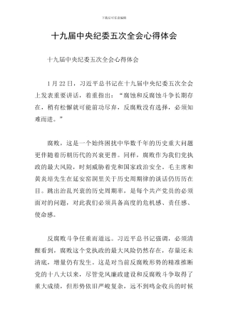 十九届中央纪委五次全会心得体会