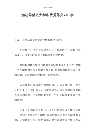 燃起希望之火初中优秀作文600字