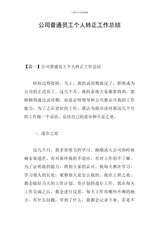 公司普通员工个人转正工作总结