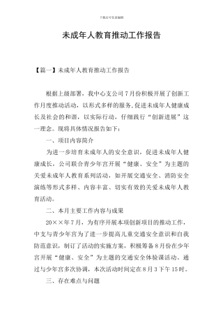 未成年人教育推动工作报告