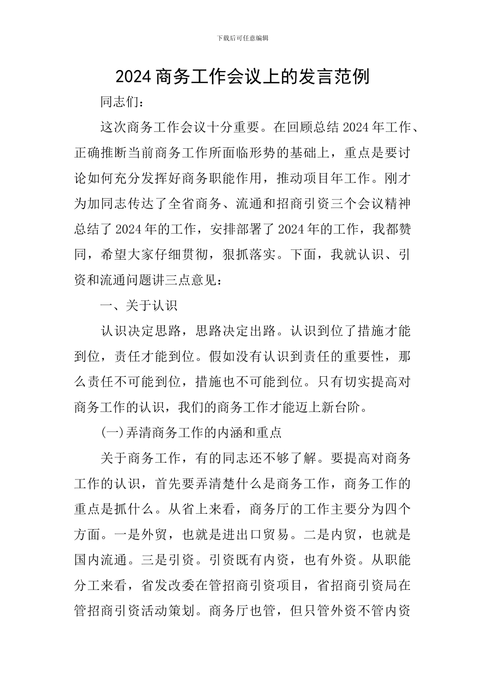 2024商务工作会议上的发言范例_第1页