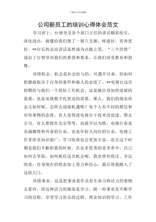 公司新员工的培训心得体会范文
