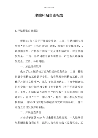 津贴补贴自查报告