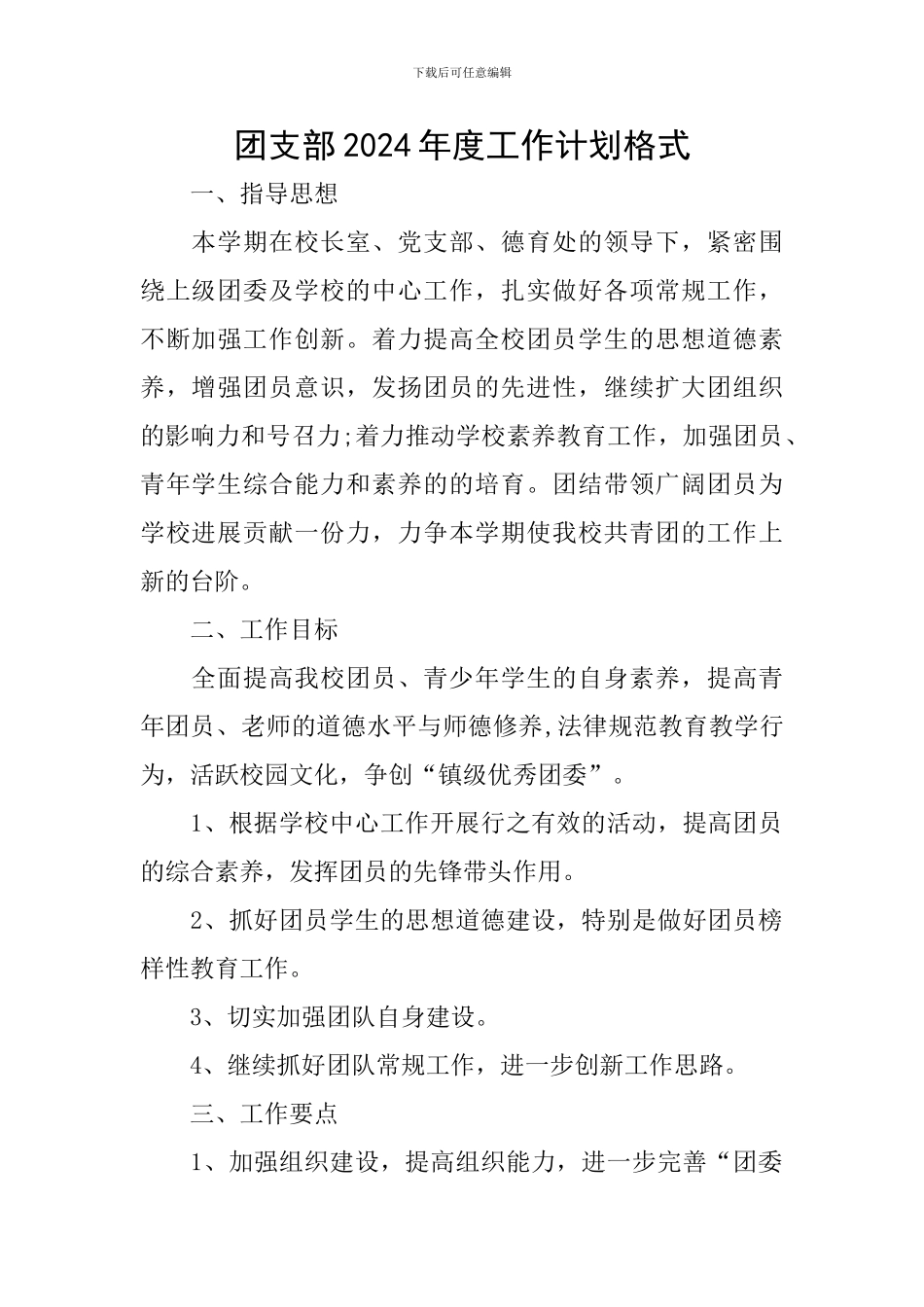 团支部2024年度工作计划格式_第1页