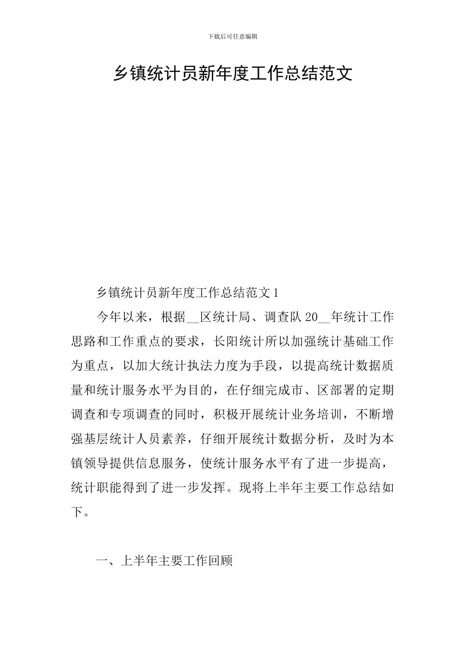 乡镇统计员新年度工作总结范文_第1页