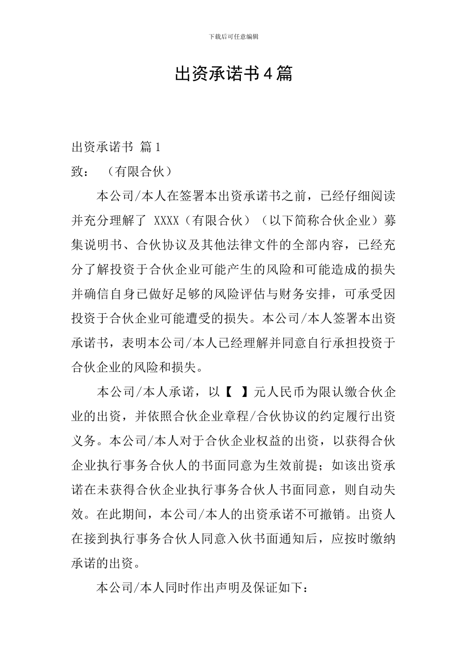 出资承诺书4篇_第1页