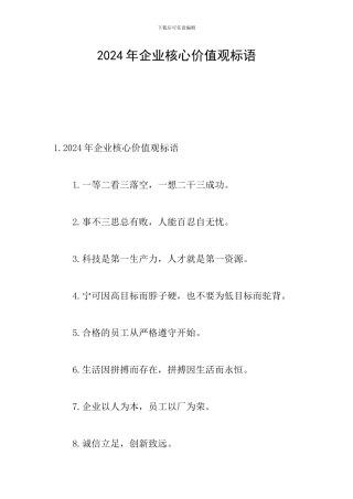 2024年企业核心价值观标语