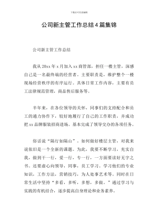 公司新主管工作总结4篇集锦