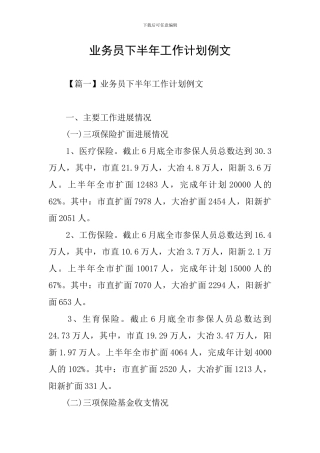 业务员下半年工作计划例文