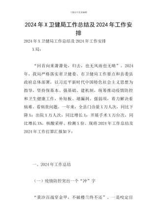 2024年X卫健局工作总结及2024年工作安排