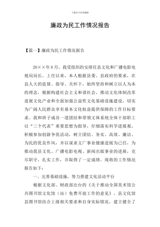 廉政为民工作情况报告