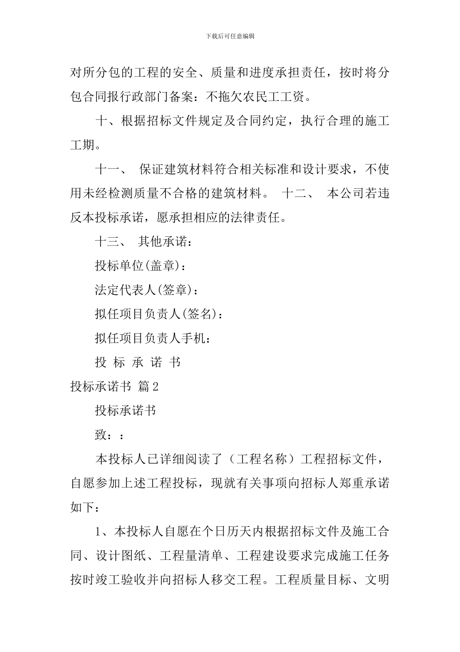 有关投标承诺书集合9篇_第2页