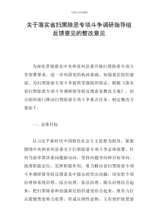 关于落实省扫黑除恶专项斗争调研指导组反馈意见的整改意见
