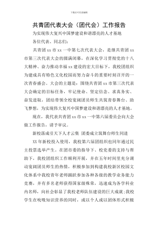 共青团代表大会工作报告