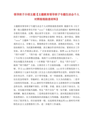 领导班子介绍主题【主题教育领导班子专题生活会个人对照检视检查材料】 
