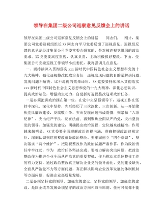 领导在集团二级公司巡察意见反馈会上的讲话 