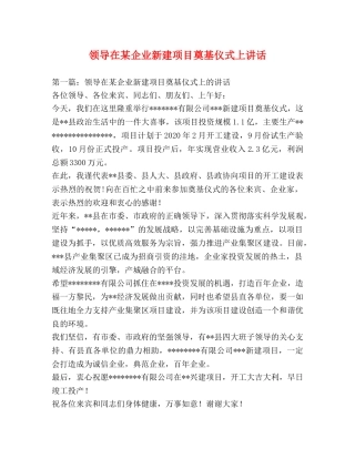 领导在某企业新建项目奠基仪式上讲话 