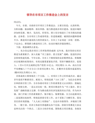 领导在市项目工作推进会上的发言 