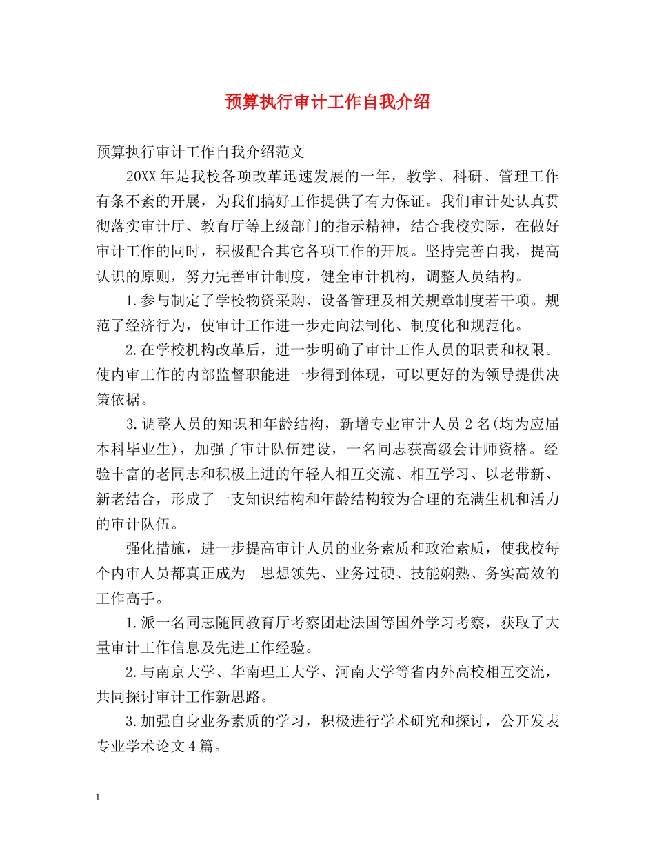 预算执行审计工作自我介绍 _第1页