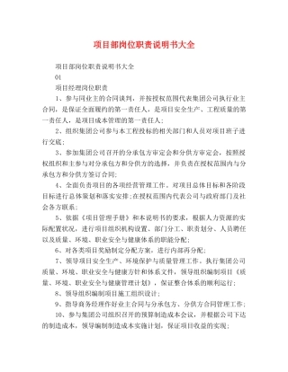项目部岗位职责说明书大全 