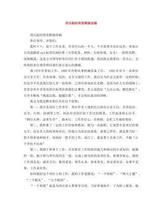 项目副经理竞聘演讲稿 
