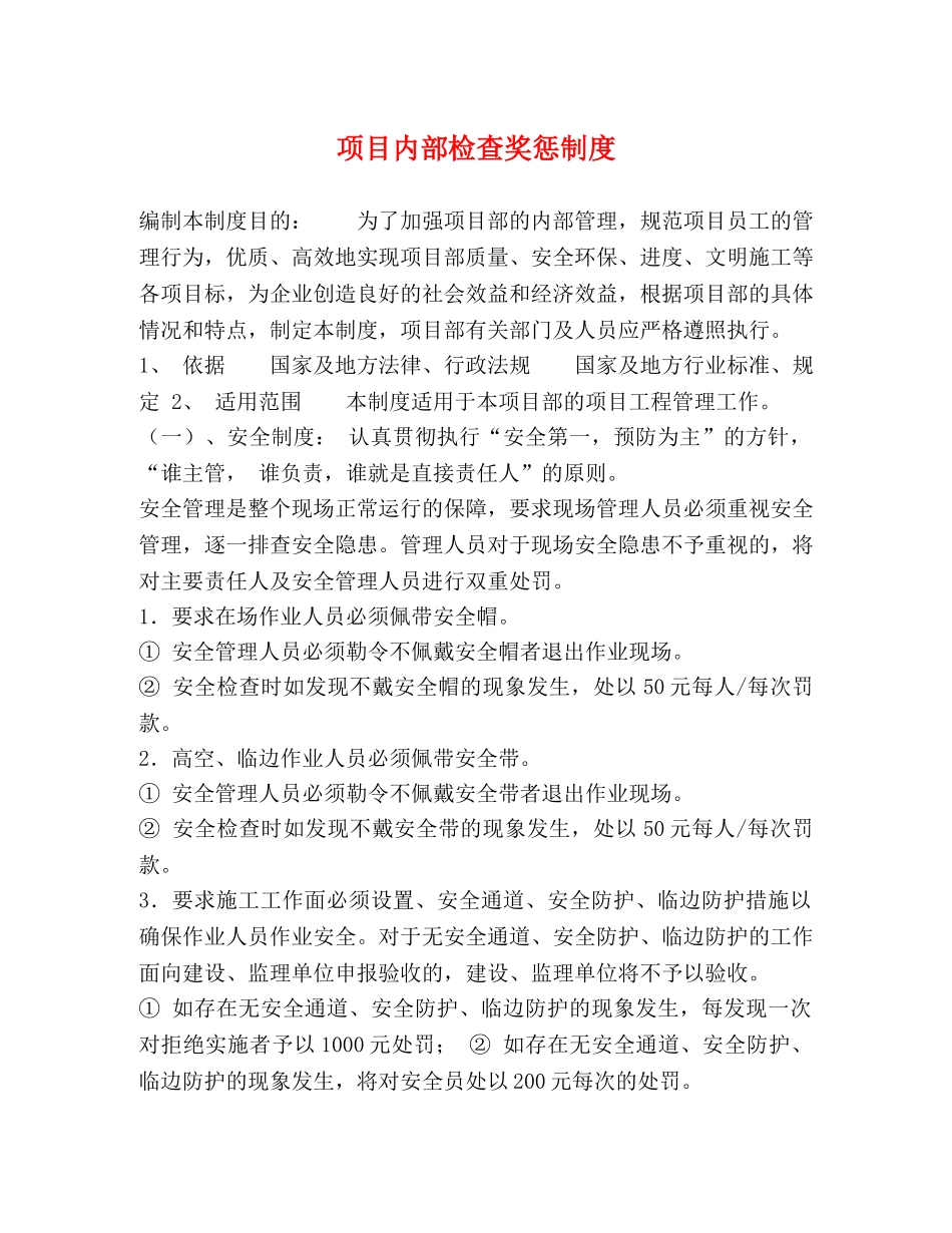 项目内部检查奖惩制度 _第1页