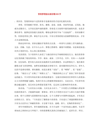 青春梦想励志演讲稿800字 