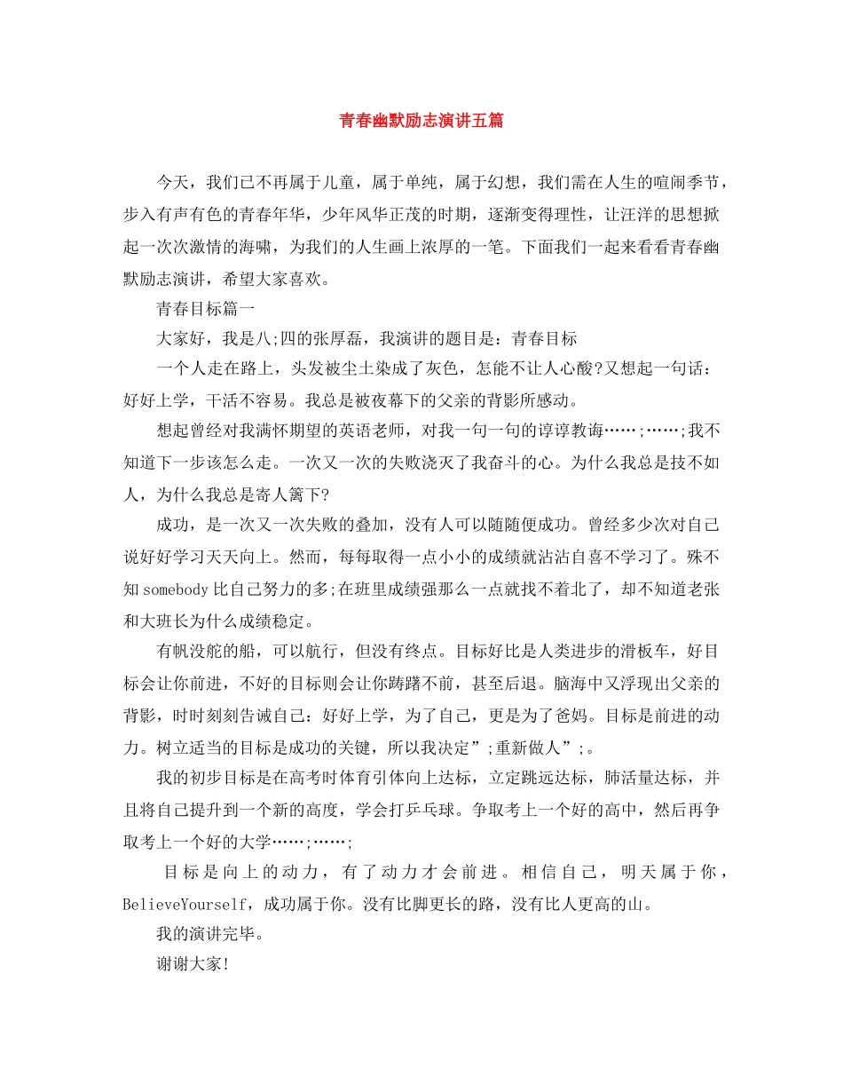 青春幽默励志演讲五篇 _第1页