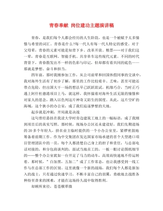 青春奉献 岗位建功主题演讲稿 