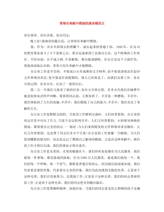 青春在奉献中燃烧的演讲稿范文 