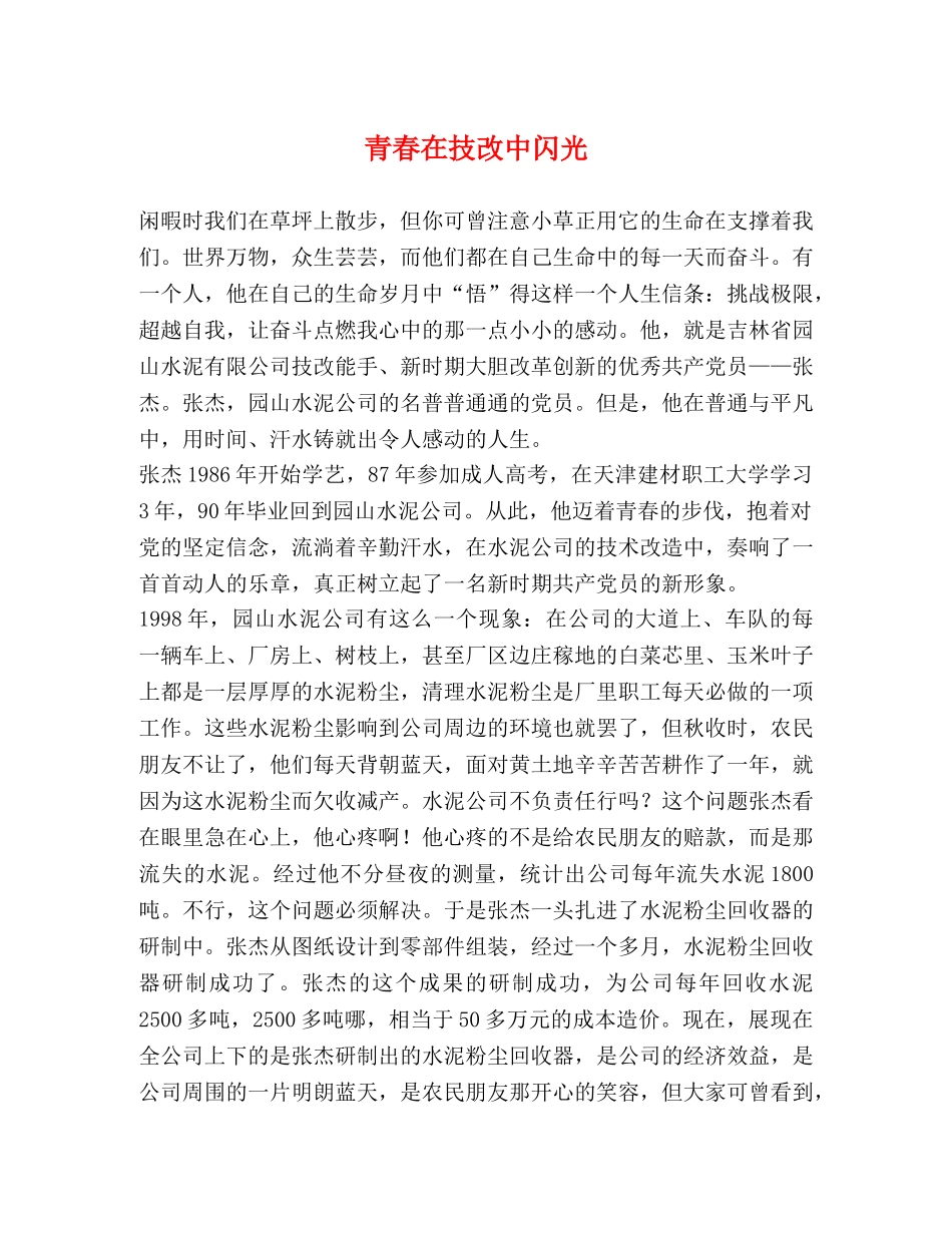青春在技改中闪光 _第1页