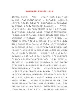 青春励志演讲稿梦想的目标，人生之路 