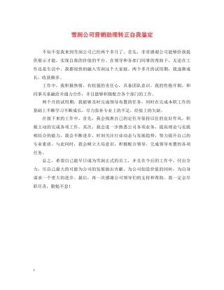 雪润公司营销助理转正自我鉴定 