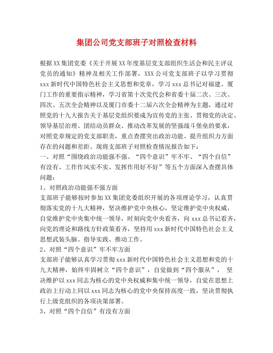集团公司党支部班子对照检查材料 _第1页