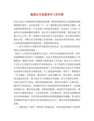 集团公司党委来年工作打算 