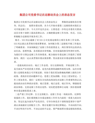 集团公司党委书记在巡察动员会上的表态发言 