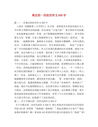 难忘的一次经历作文600字 