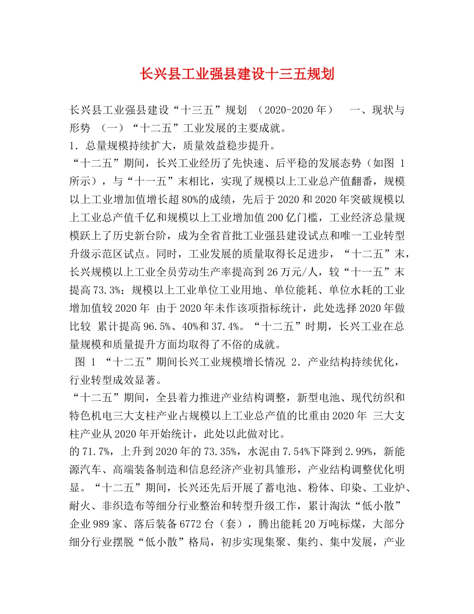 长兴县工业强县建设十三五规划 _第1页